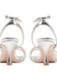 back view of Mi/Mai Venice strappy sandal with ankle strap in metallic silver leather