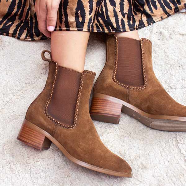 Mi/Mai -Bambi - Women's Brown Suede Chelsea Boot at The Nowhere Nation