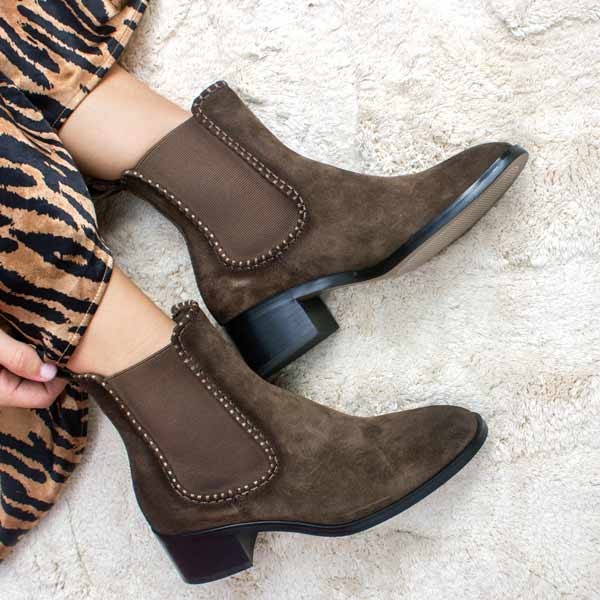Mi/Mai -Bambi - Women's Khaki Suede Chelsea Boot at The Nowhere Nation