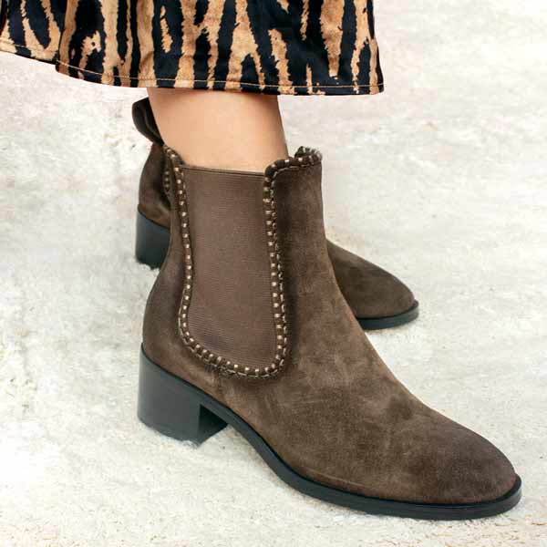 Mi/Mai -Bambi - Women's Khaki Suede Chelsea Boot at The Nowhere Nation