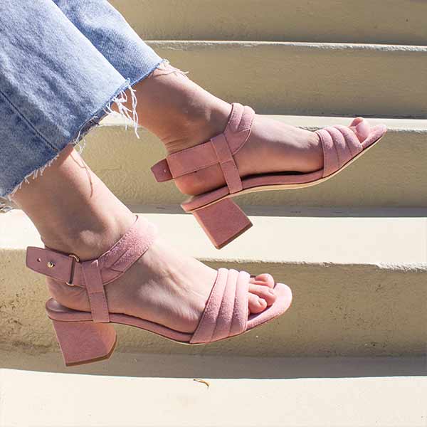 MiMai Kilian blush pink suede mid heel sandal