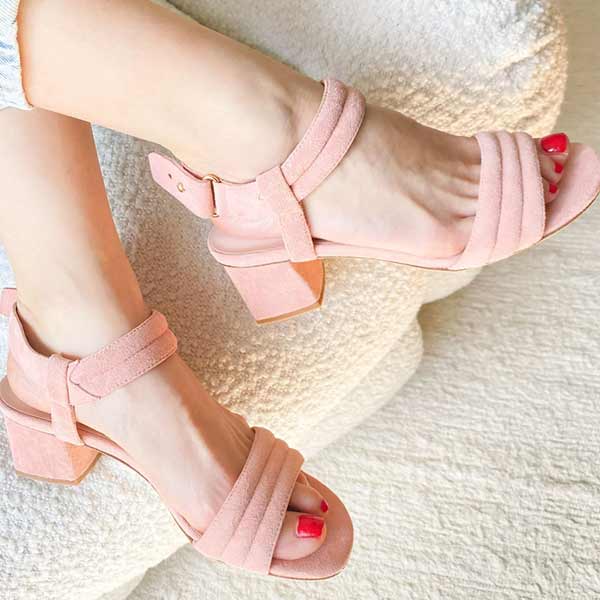 MiMai Kilian blush pink suede mid heel sandal