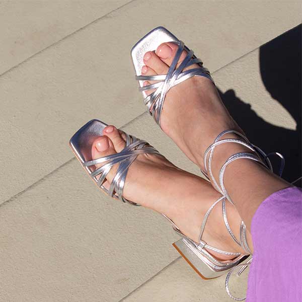 MiMai corfu silver low heel leather strappy sandal