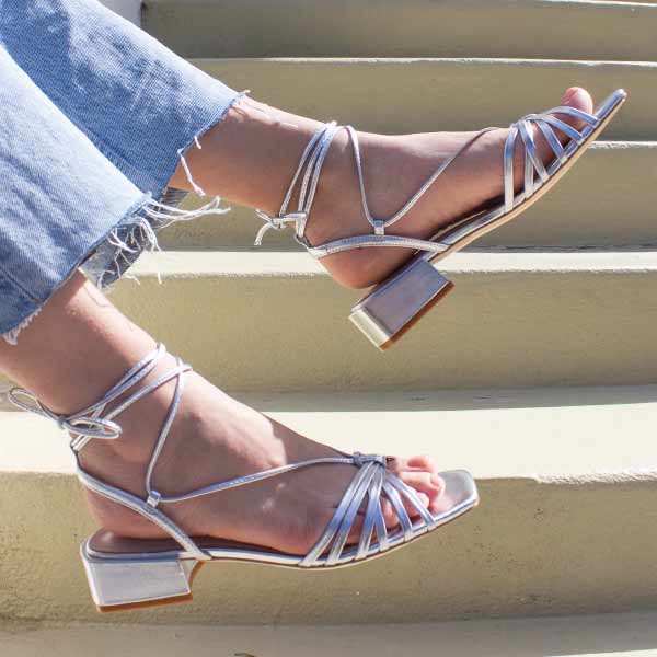 MiMai corfu silver low heel leather strappy sandal