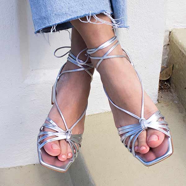 MiMai corfu silver low heel leather strappy sandal