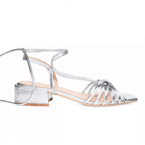 MiMai corfu silver low heel leather strappy sandal