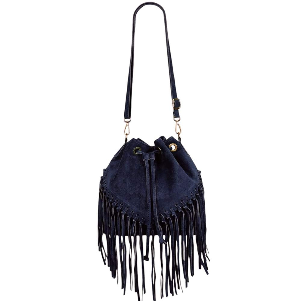 M02 Navy | Suede Fringe Bag