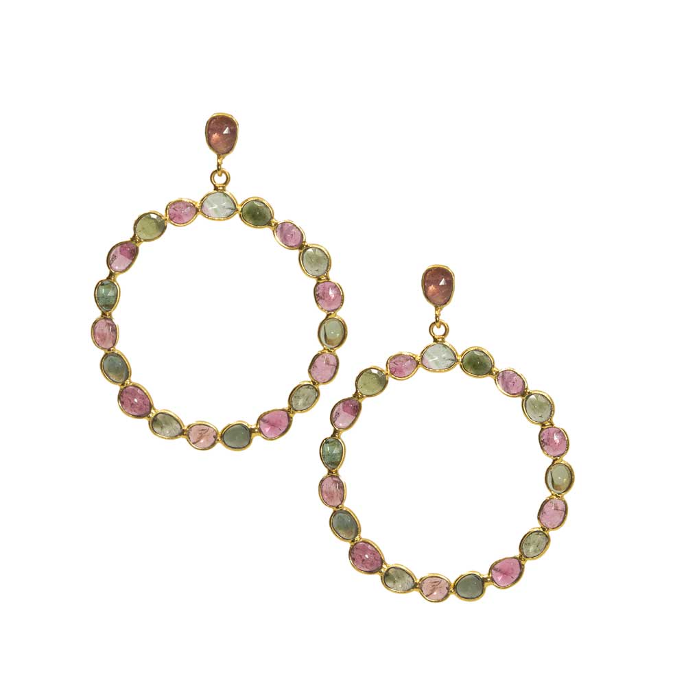 Rainbow Tourmaline Hoop Earring