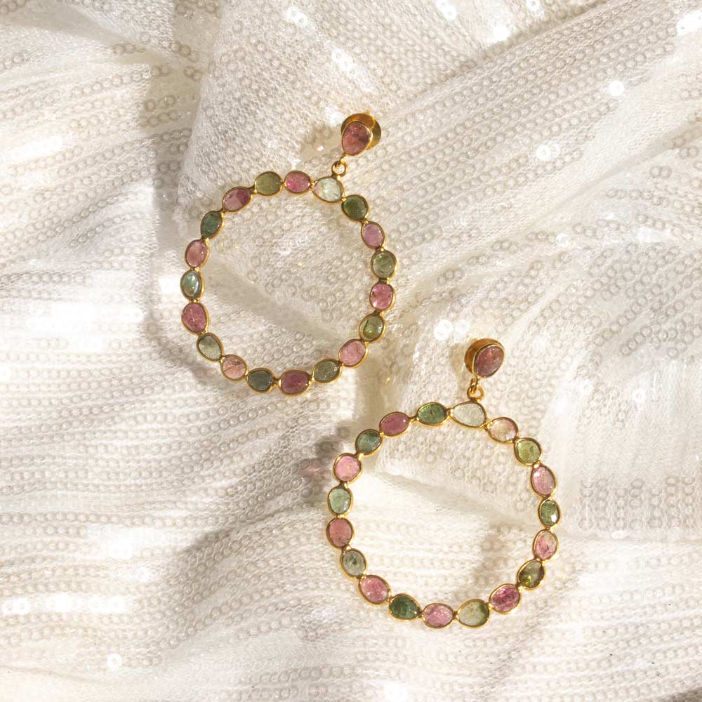 Rainbow Tourmaline Hoop Earring