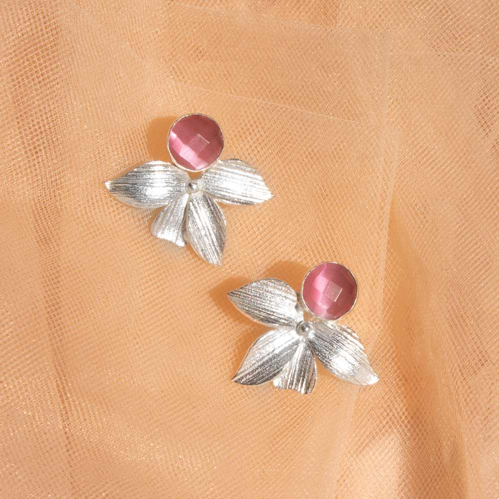 Clover Leaf Earring | Silver & Pink