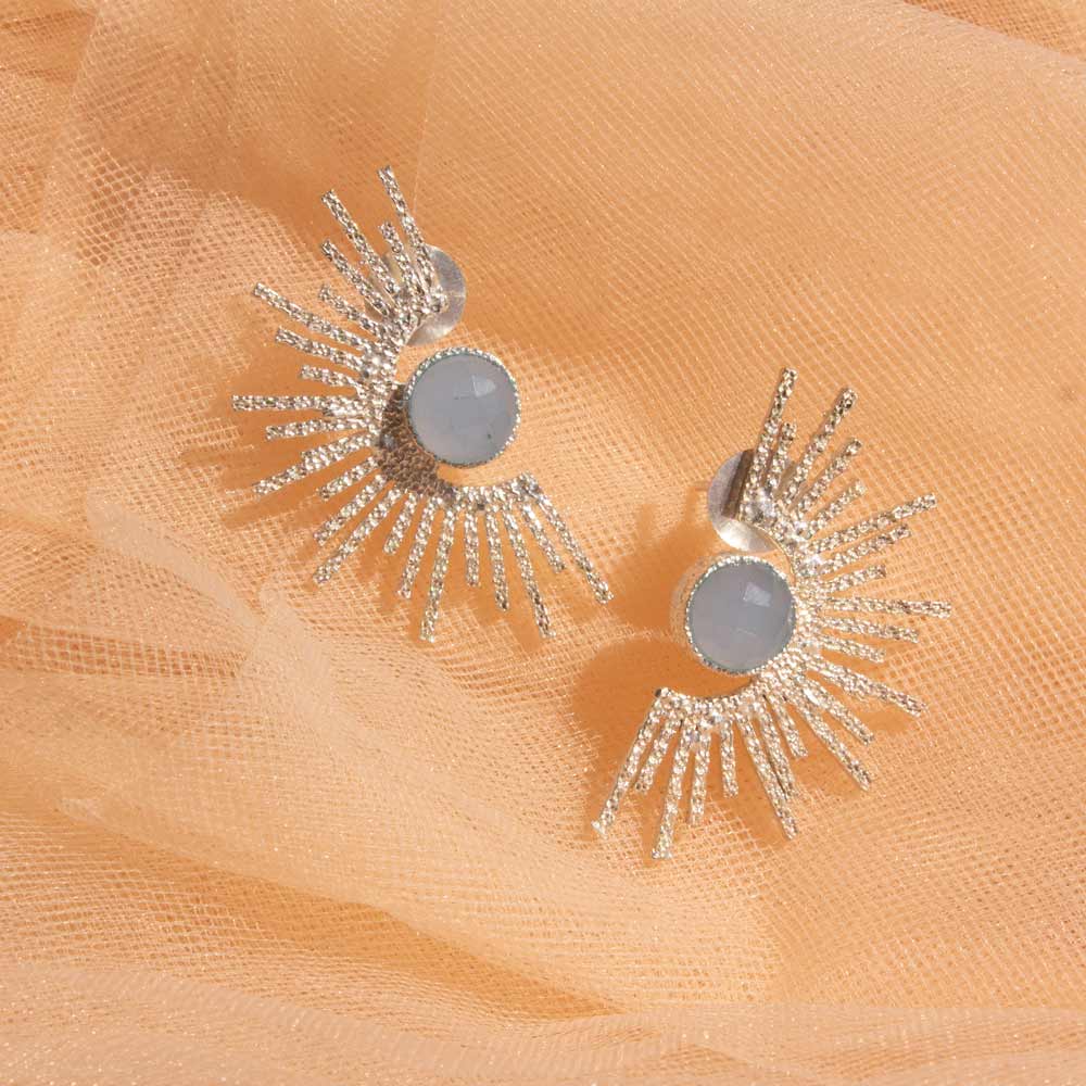 Sunburst Floral Earrings | Silver & Light Blue