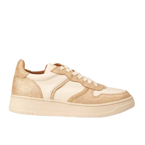 Maison Toufet- Armelle- Women's Cream & Gold Leather Sneaker at The Nowhere Nation