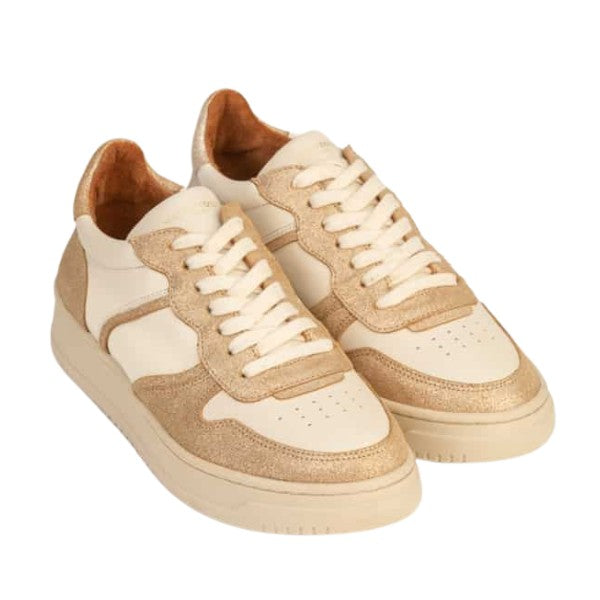 Maison Toufet- Armelle- Women&#39;s Cream &amp; Gold Leather Sneaker at The Nowhere Nation