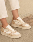 Maison Toufet- Armelle- Women's Cream & Gold Leather Sneaker at The Nowhere Nation
