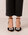 Cinderella Crystal Brown | Embellished Velvet Pump