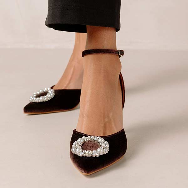 Cinderella Crystal Brown | Embellished Velvet Pump