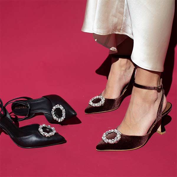 Cinderella Crystal Brown | Embellished Velvet Pump