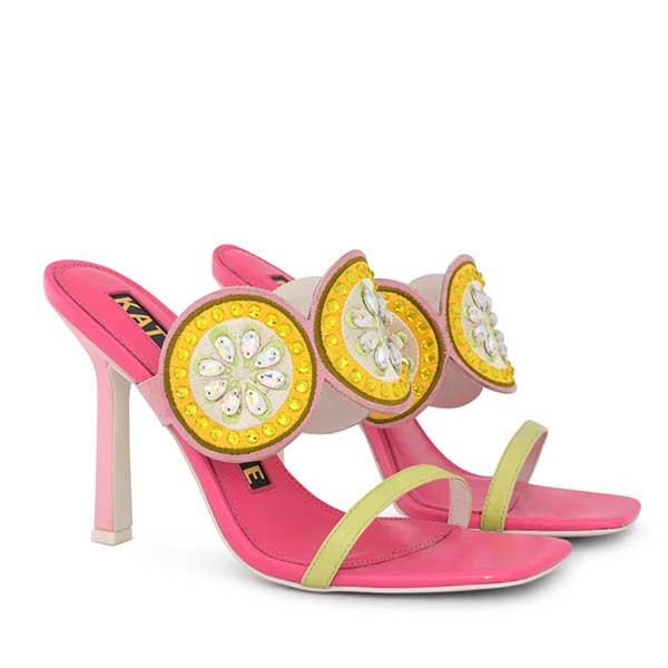 Lulu Pink | Embellished high heel mules