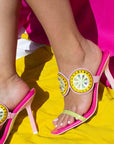 Lulu Pink | Embellished high heel mules