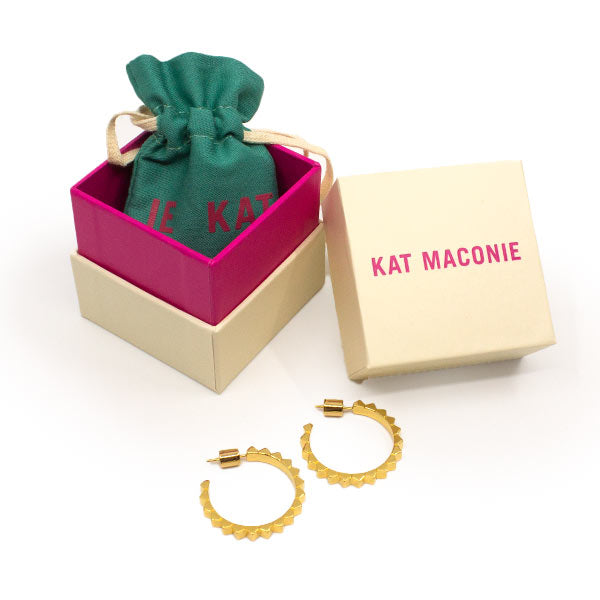 Kat Maconie prism stud hoops medium gold earrings with box and dust bag