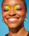 Kat Maconie prism stud hoops medium gold earrings on model