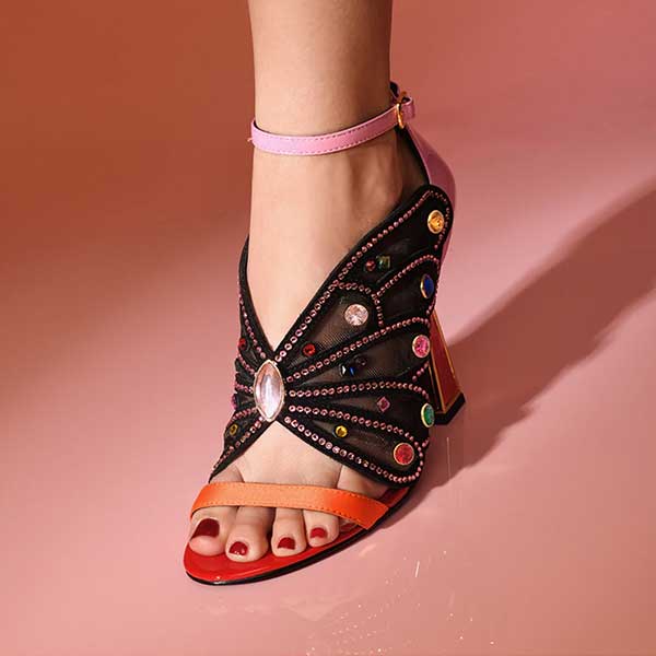 Kat Maconie Raya wild rose/multi embellished heels