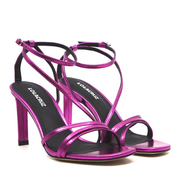 Lola Cruz Adesina fuchsia Strappy high heel angle