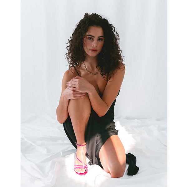Lola Cruz Adesina fuchsia Strappy high heel lifestyle shot 7