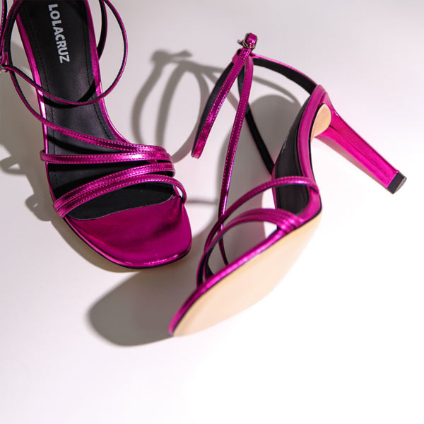 Lola Cruz Adesina fuchsia Strappy high heel lifestyle shot