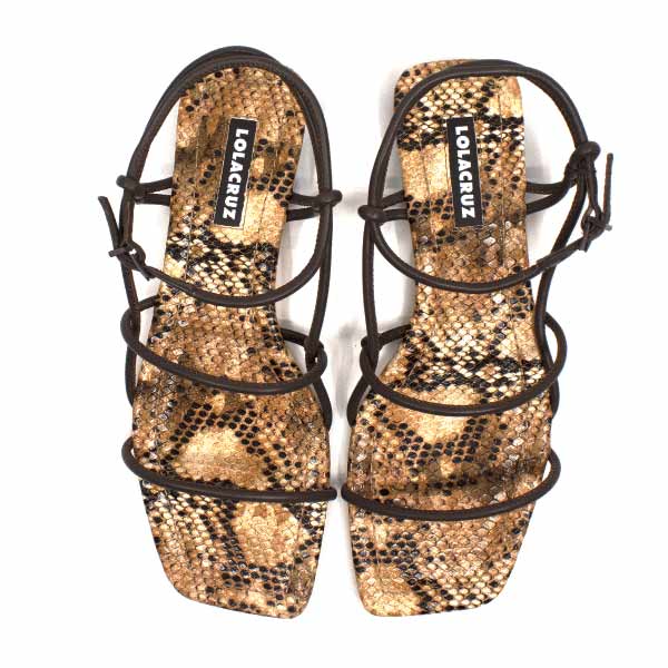 Lola Cruz Rito Brown snake print Strappy leather sandal top