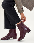 Mint&Rose sol wine leather ankle boot with low heel