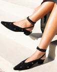Reike Nen Turnover Dot Black Low heel mule with ankle tie lifestyle 5