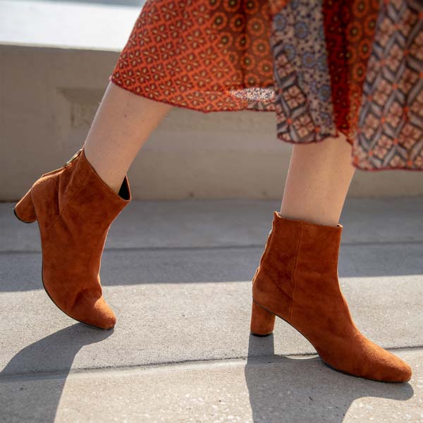 Reike Nen Wave Oval Brown Mid heel suede ankle boot lifestyle 2