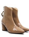 Reike Nen Oblique Ring Beige Mid heel patent leather ankle boot angle