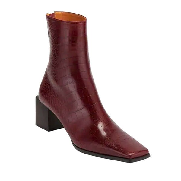 Reike Nen Cube Leather Burgundy Block heel ankle boot angle