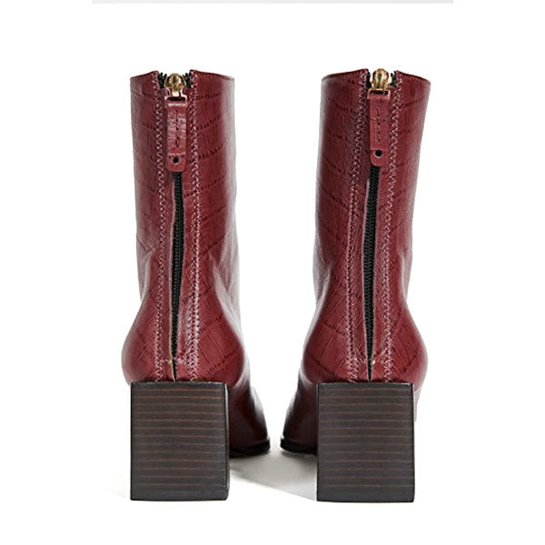 Reike Nen Cube Leather Burgundy Block heel ankle boot back