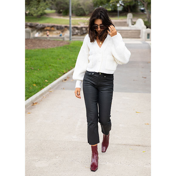 Reike Nen Cube Leather Burgundy Block heel ankle boot lifestyle 3