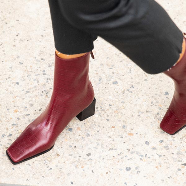 Reike Nen Cube Leather Burgundy Block heel ankle boot lifestyle 4