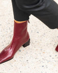 Reike Nen Cube Leather Burgundy Block heel ankle boot lifestyle 4