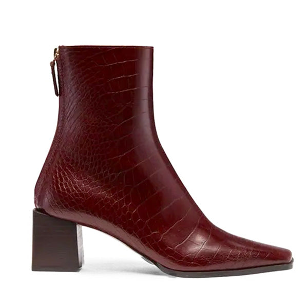 Reike Nen Cube Leather Burgundy Block heel ankle boot side