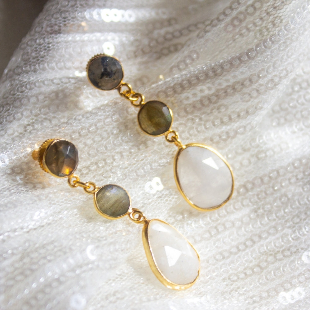 Radiant Drop Earrings | Labradorite &amp; Moonstone
