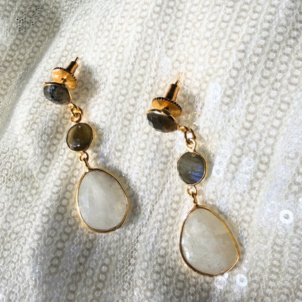 Radiant Drop Earrings | Labradorite &amp; Moonstone