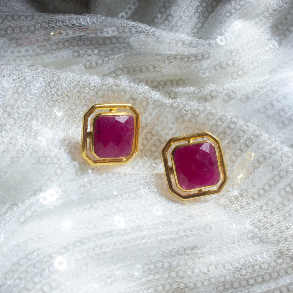 Gilded Deco Earrings | Gold/Fuschia