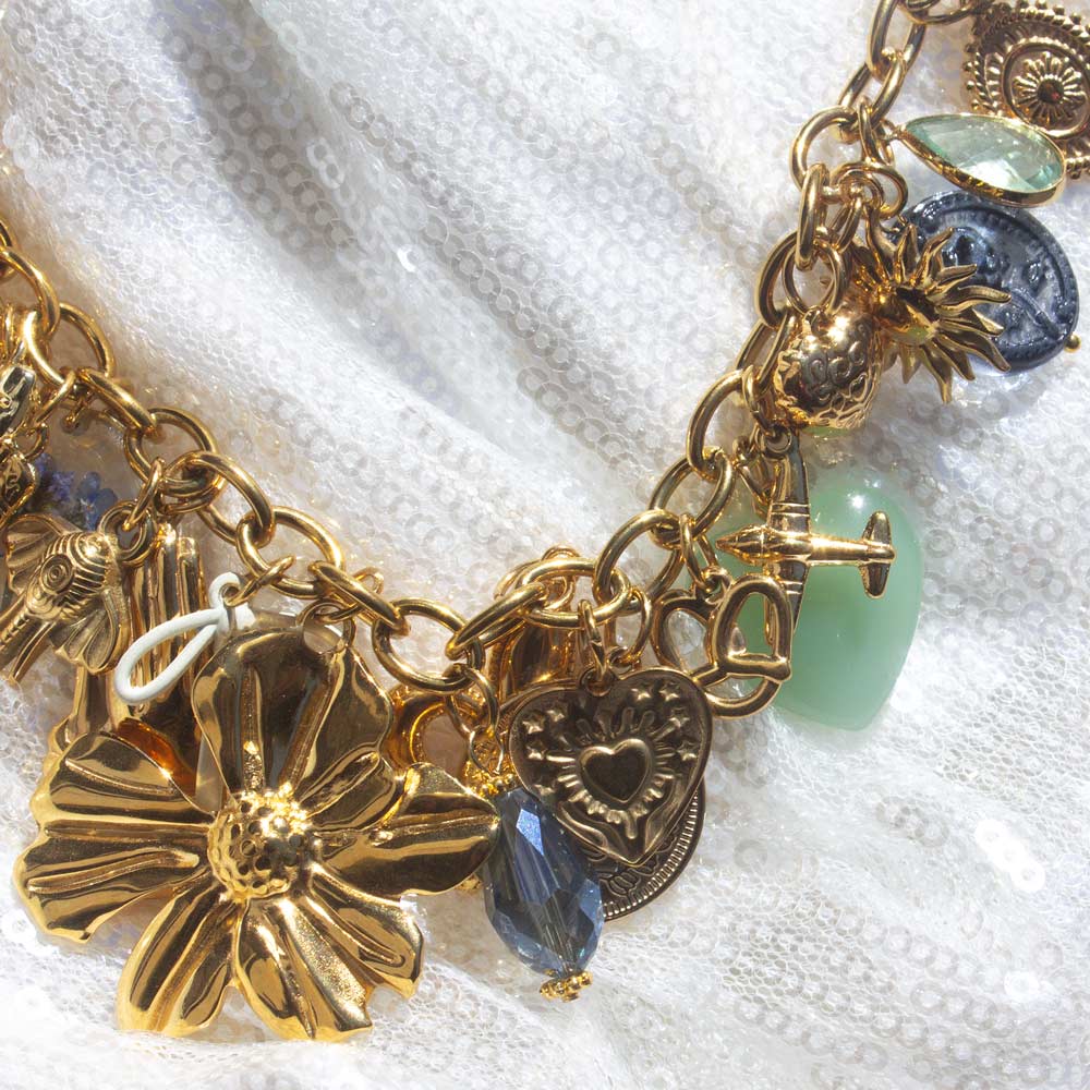 Chunky Charm Necklace (blue/green)
