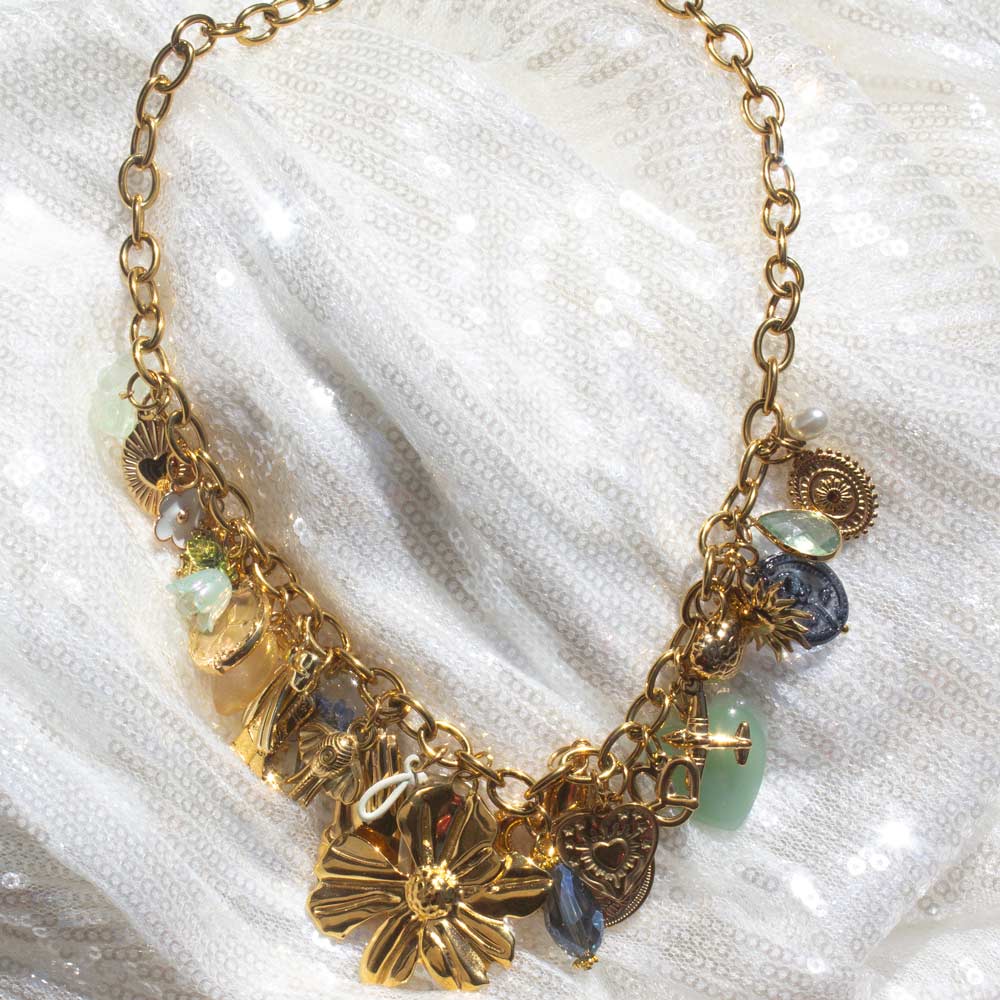 Chunky Charm Necklace (blue/green)