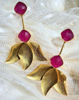 Inverted Lotus Earrings | Gold/Fuchsia Pink