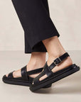 Alohas Lorelei Platform sandal in black leather on model 
