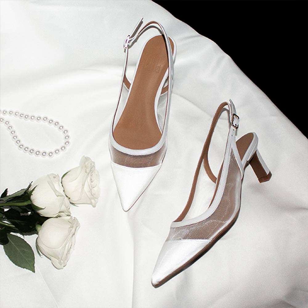 A17507 White | Mesh Slingback Pump