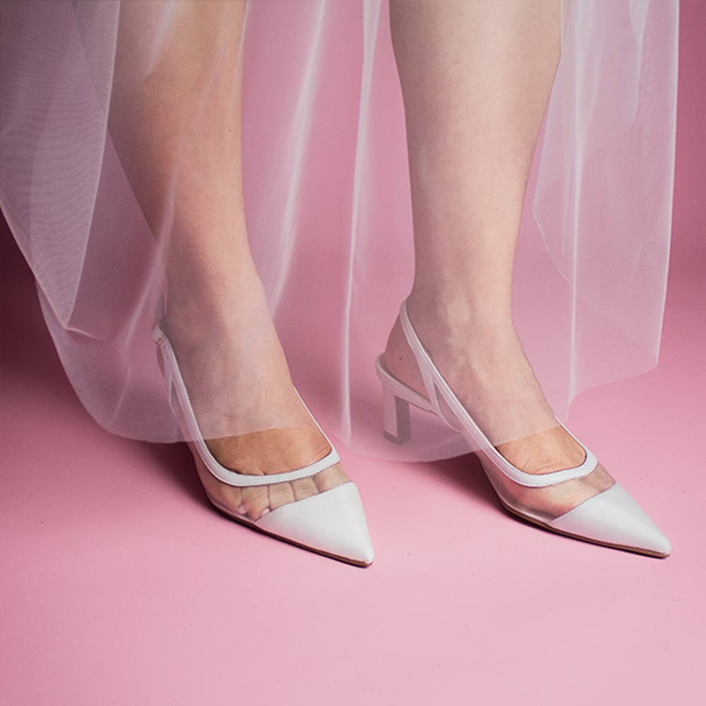 A17507 White | Mesh Slingback Pump