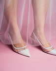 A17507 White | Mesh Slingback Pump